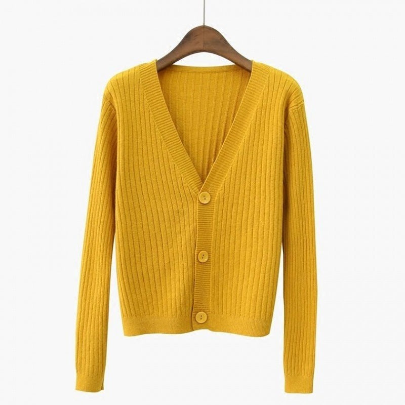 V-neck knitted cardigan jacket