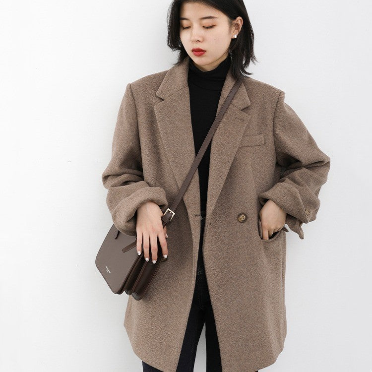 Women's Wide Shoulder Woolen Suit Coat