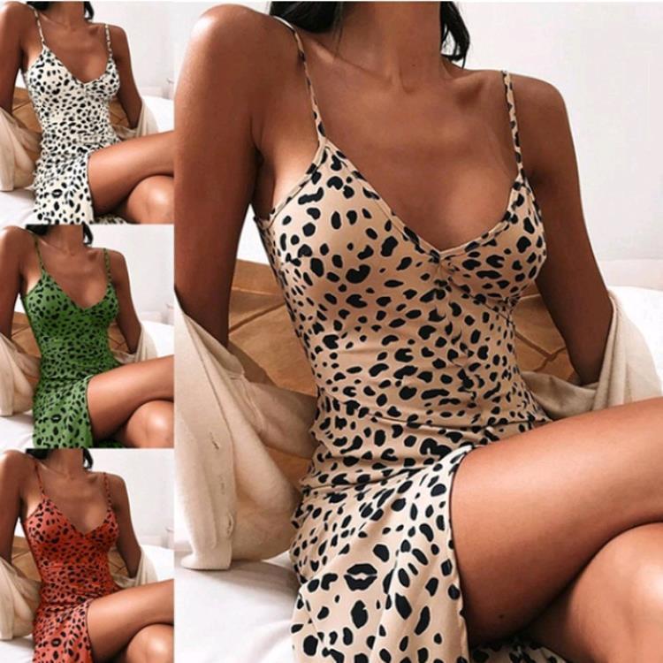 Leopard Print V-Neck Strap Dress