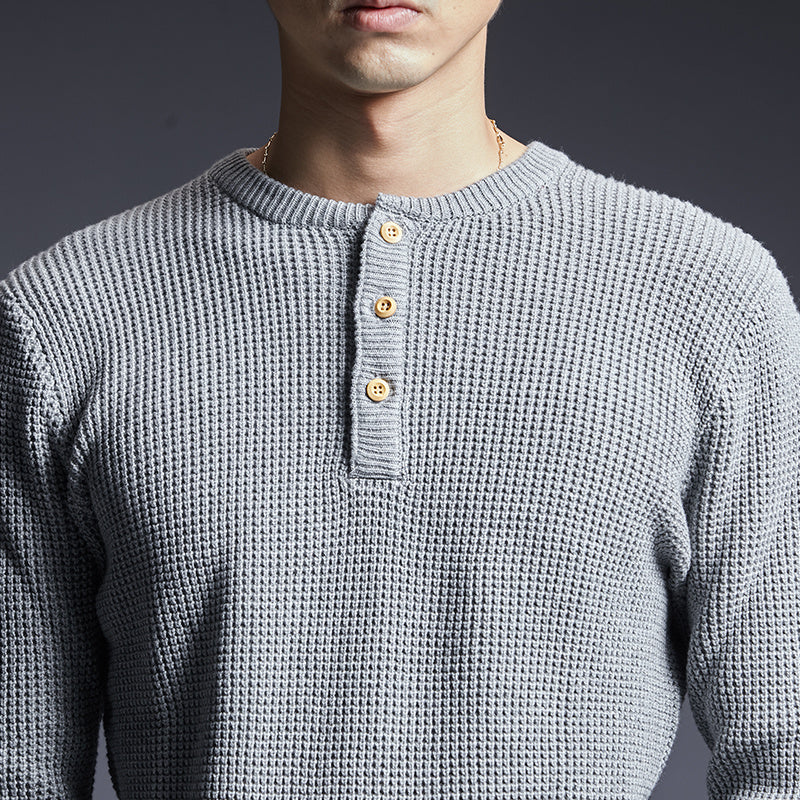 Men's solid color button sweater