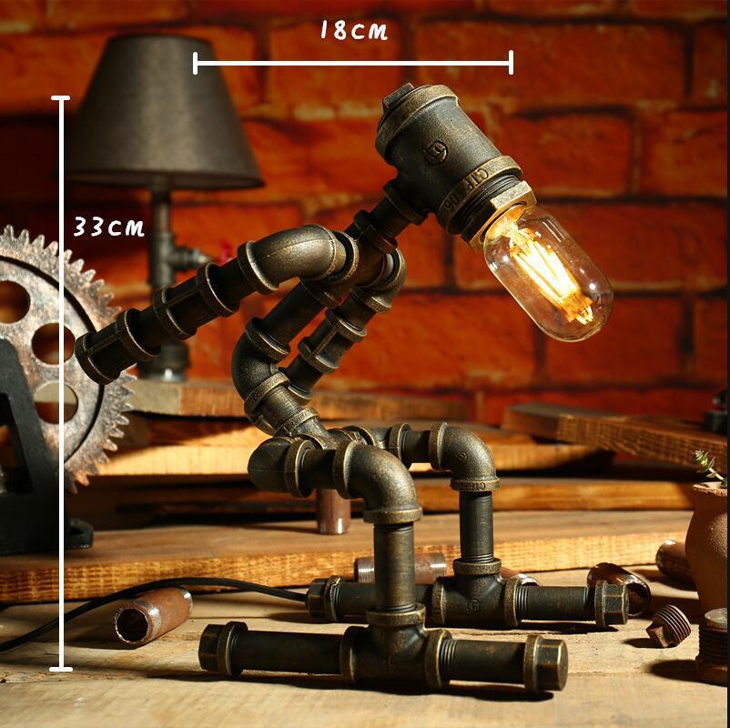 Roboter Tischlampe Vintage Loft Eisenrohr Schreibtischlampe Industrielle Led Tischlampen Für Nachttisch Cafe Innen Retro Dekor Leuchten