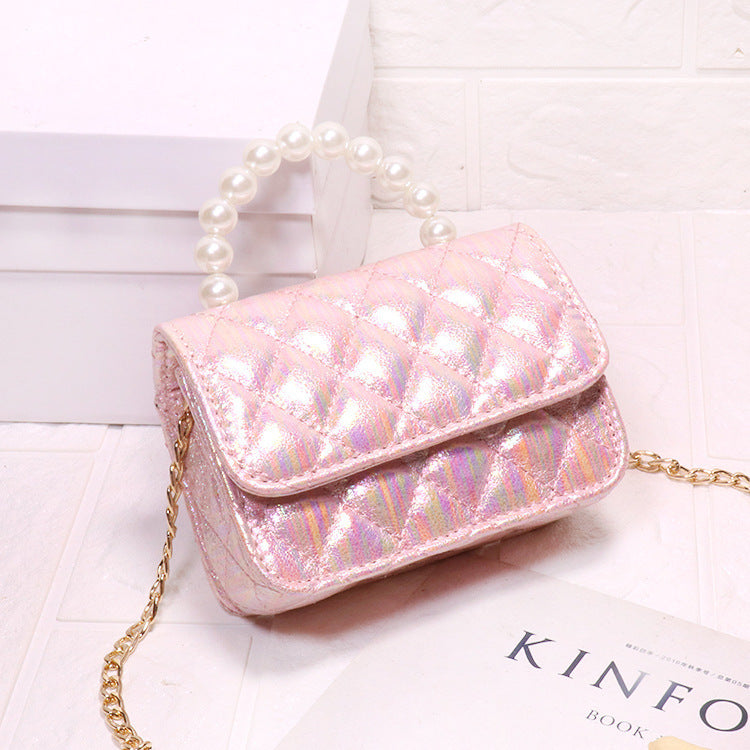 Bright PU Fashion Pearl Handbag Trendy Messenger Bag Female Bag