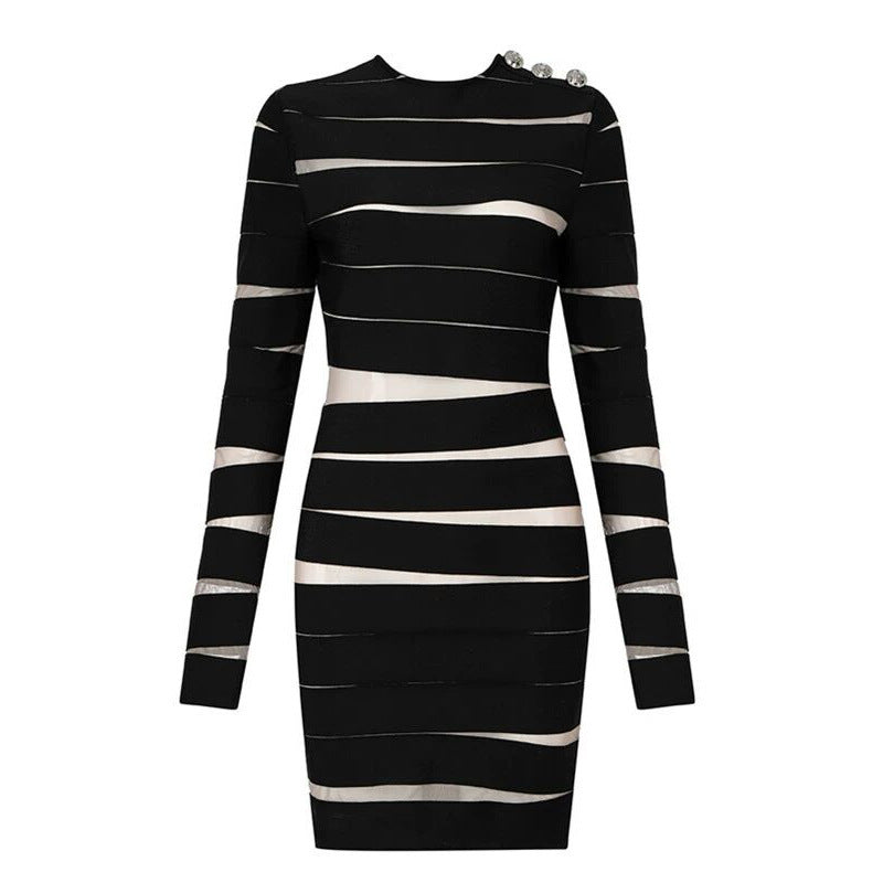 Irregular Layering Black Classic Long Sleeve Dress In Europe And America