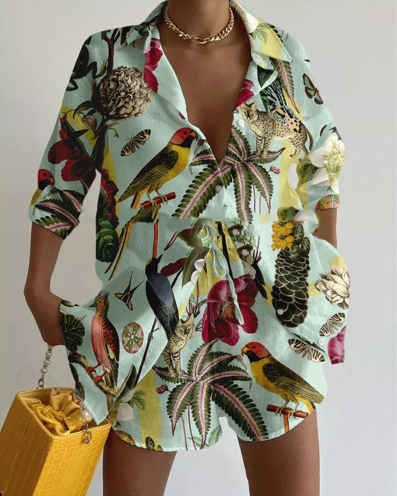 Summer Vacation Printing Suit Casual 2-piece Set