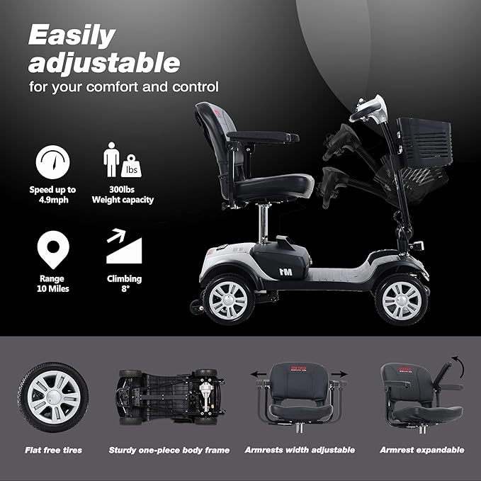 4 Wheel Mobility MiniAuto for Seniors Compact Compact Mobile Mobility Mobility Scooters Electric Powered Woelchair Device for Travel Adults Afelly