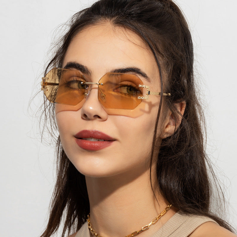 Frameless Trimming Sunglasses Polygon Women