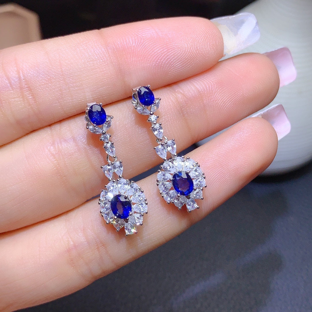 Natural Sri Lanka Sapphire Earrings Earrings Crystals