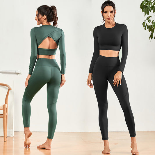 Tight-fitting Stretch Yoga Pants Sports Long-sleeved Top Yoga Clothing Suit