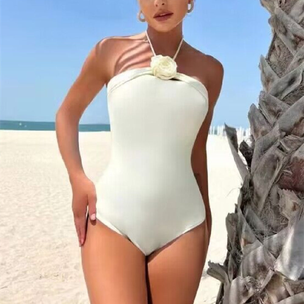 Solid Color Sexy Tight Halter One-piece Bikini Swimsuit