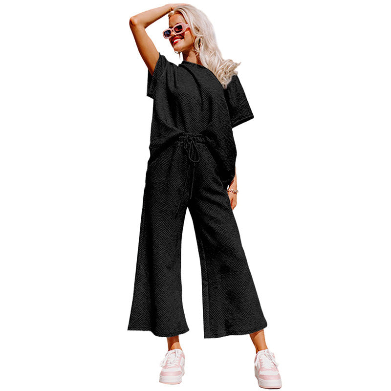 Loose Short Sleeve Trousers Suit Women