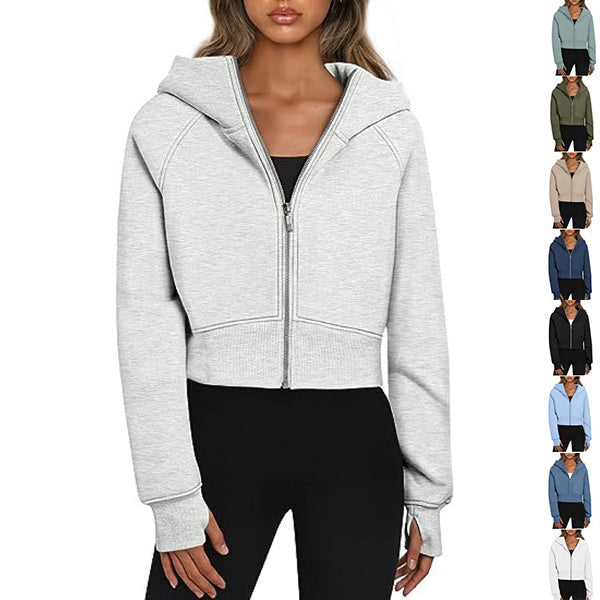 Lässige Reißverschluss mit Kapuzenpullover Sweatshirt Fleece Sport Cardigan Mode -Hoodies Short Tops Damenkleidung