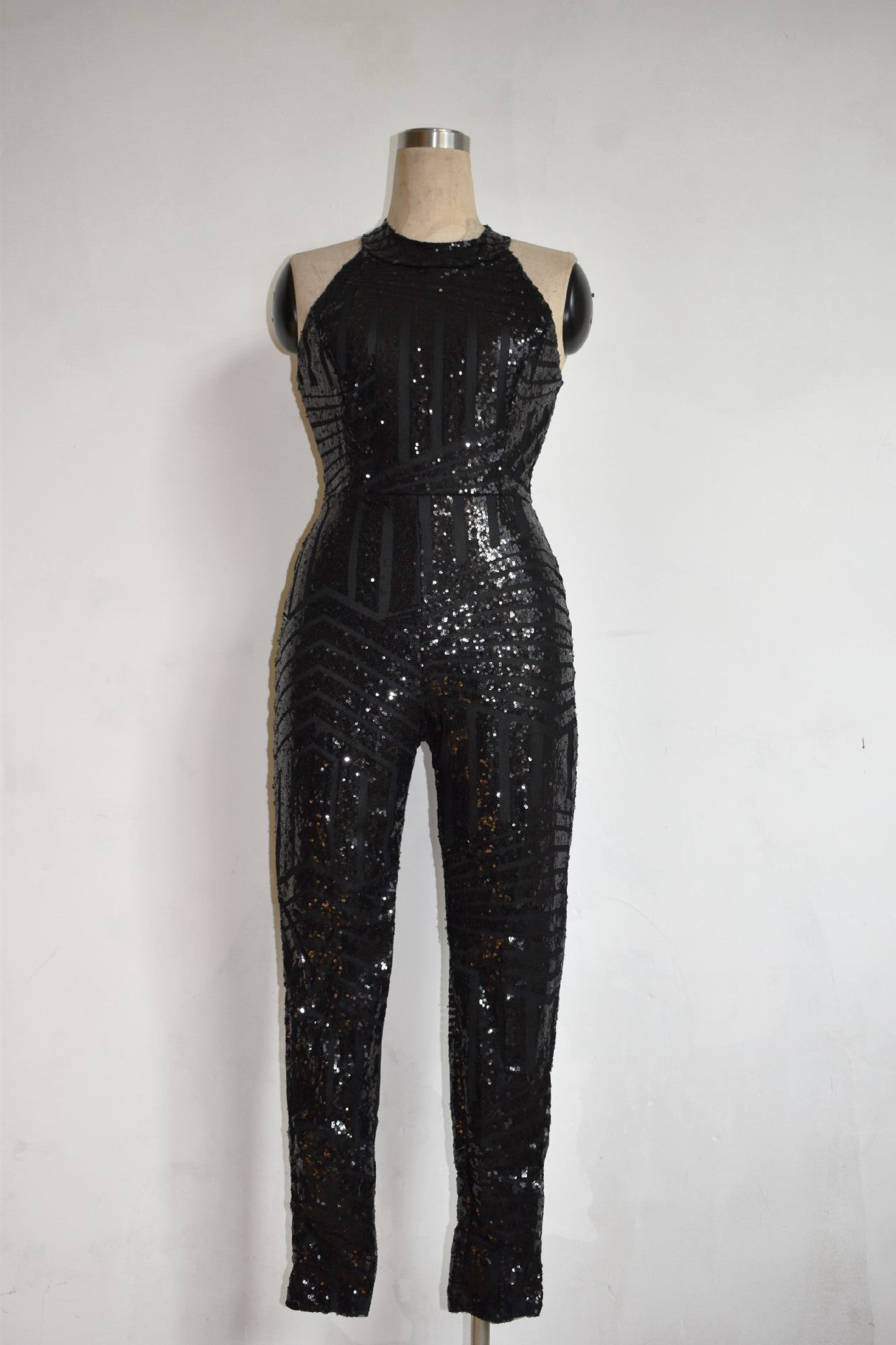 Nude Back Jumpsuit Champagne Black