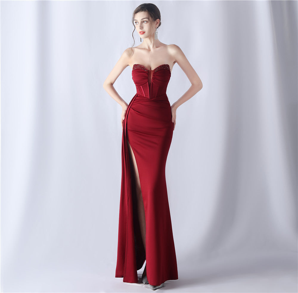 Shaping Fishbone Waist-tight Heavy Industry Beads High-end Evening Dress