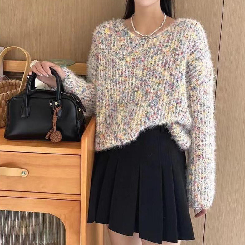 Soft Glutinous V-neck Sweater Top