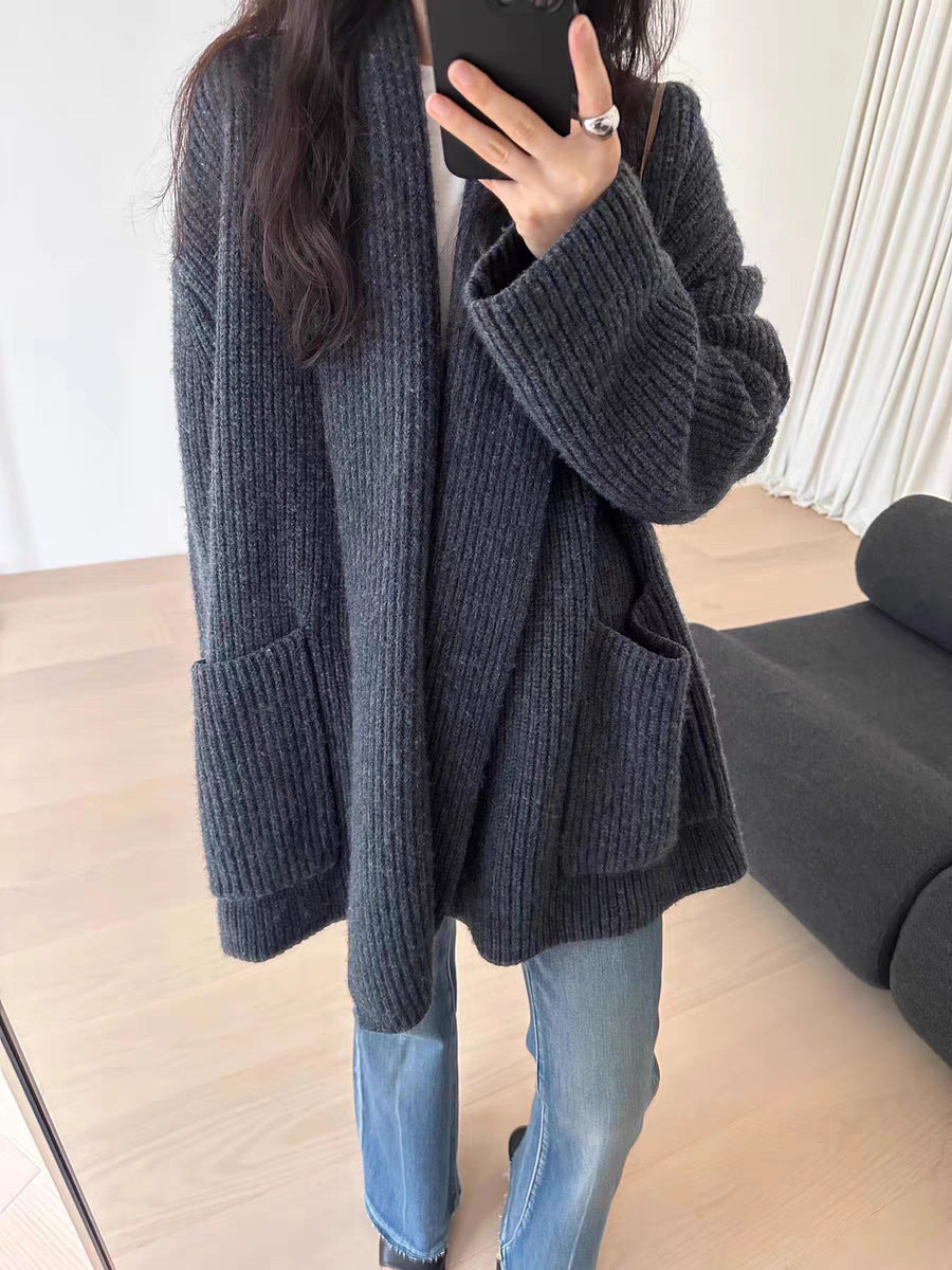 Elegant Mid-length Sweater Coat For Women