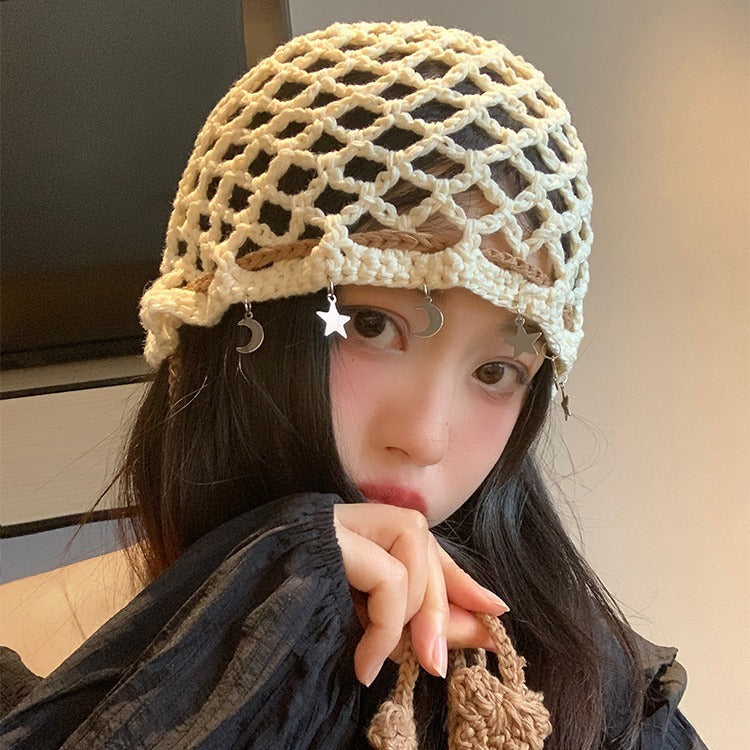 Summer Hollow Tassel Knitted Hat Women