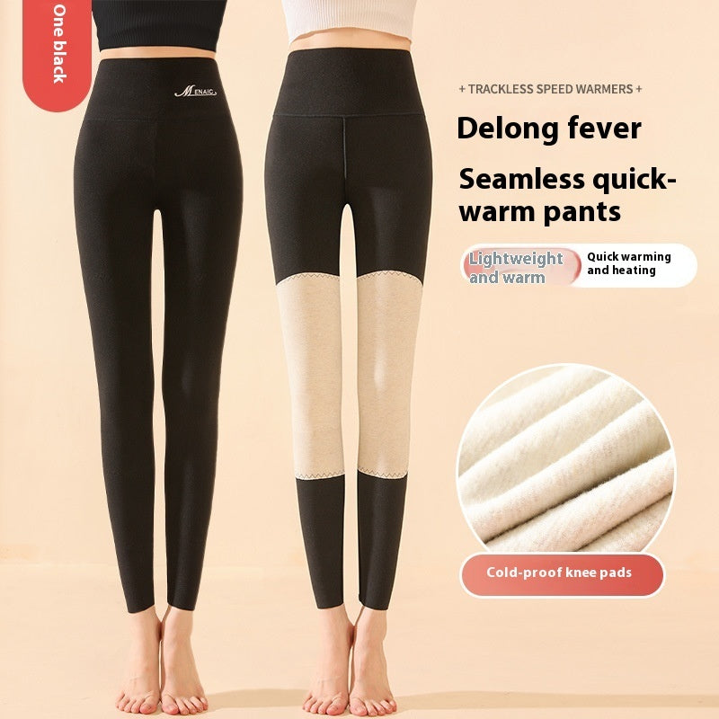 Winter High Waist Knee-pad Leggings Fashion Warm Double-sided Frosted Pants Solid Slim Trousers Women Clothing