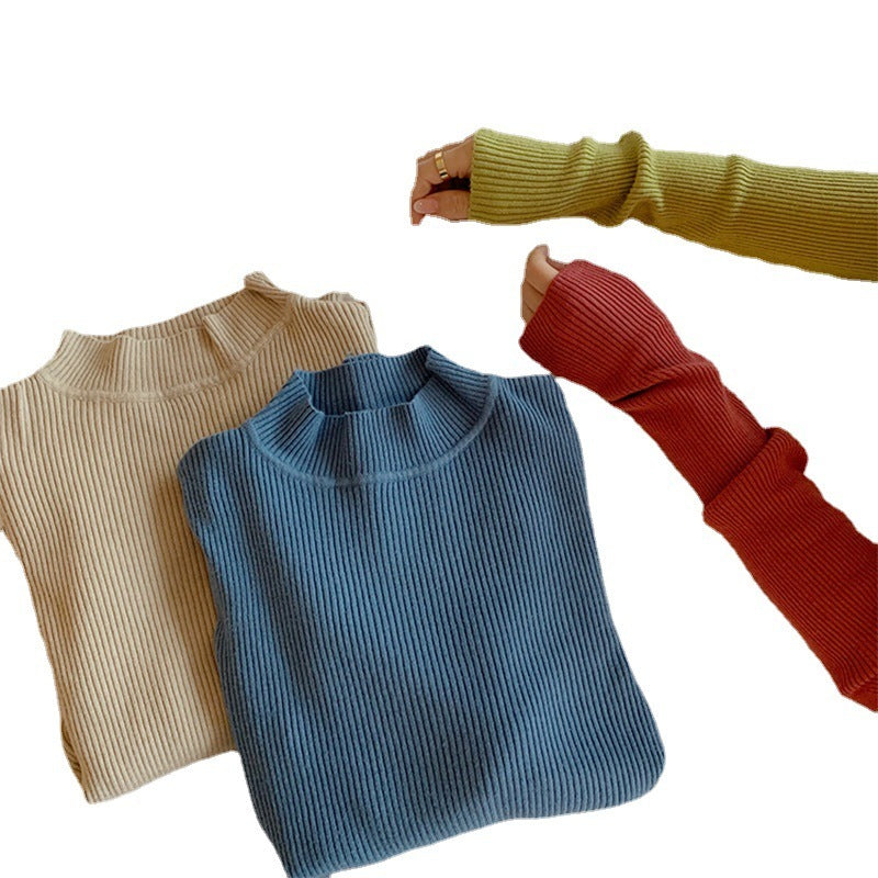 Solid Color Pit Strip Knit Pullover Turtleneck Sweater