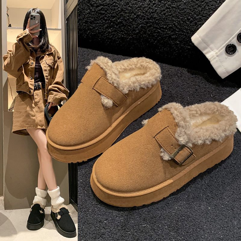 New Luxury Winter Women's Shoes Plush Fashion Retro Bean Shoes Cotton Women's Flat Sole Slippers Platform Women Boots