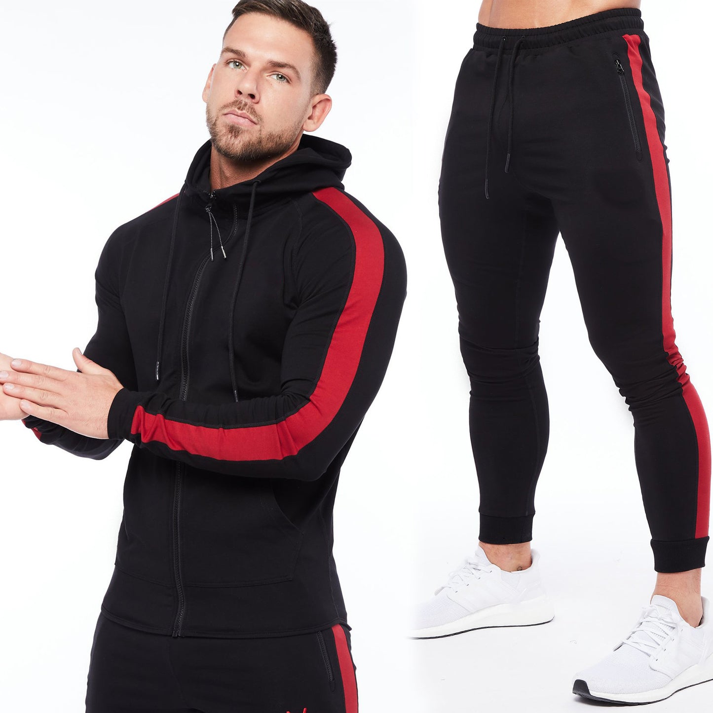 Men's Fashion Simple Zipper Sweatshirt Pants Two-piece Set