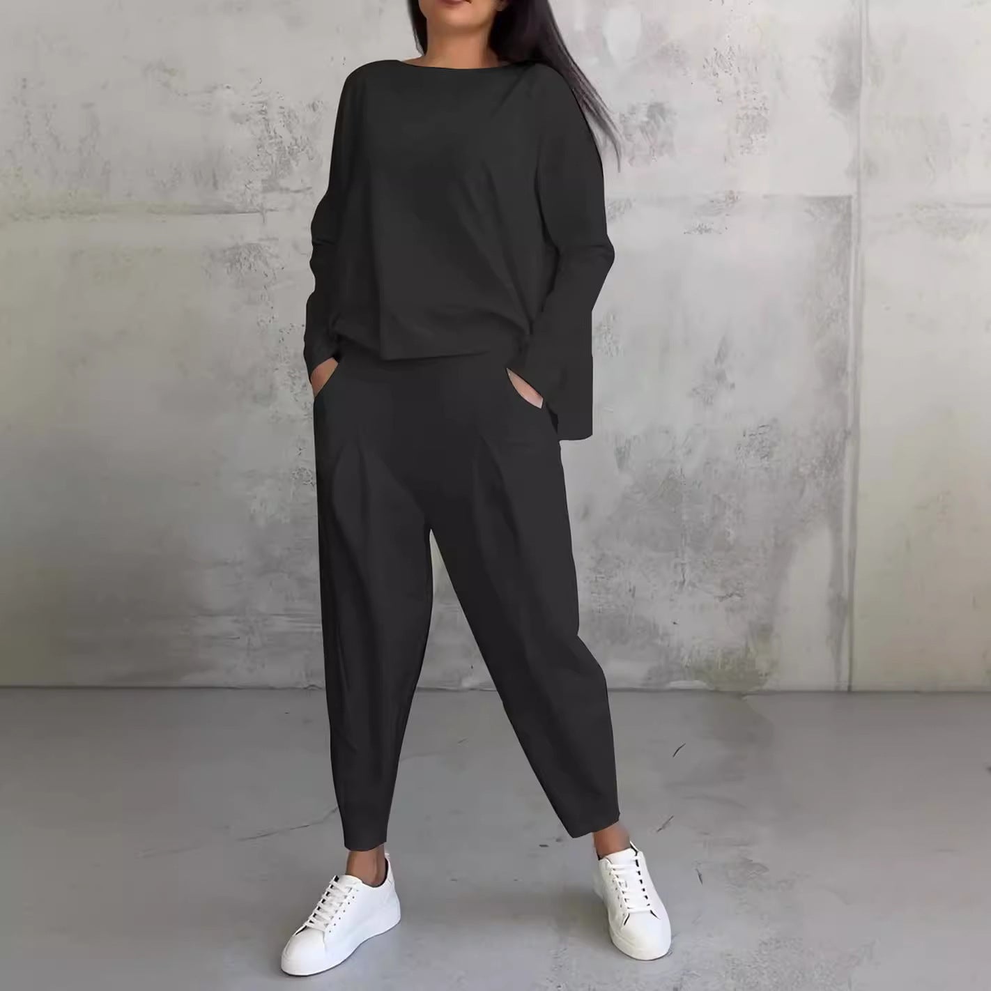 Women's Irregular Design Long-sleeved Sweater Harem Pants Suit