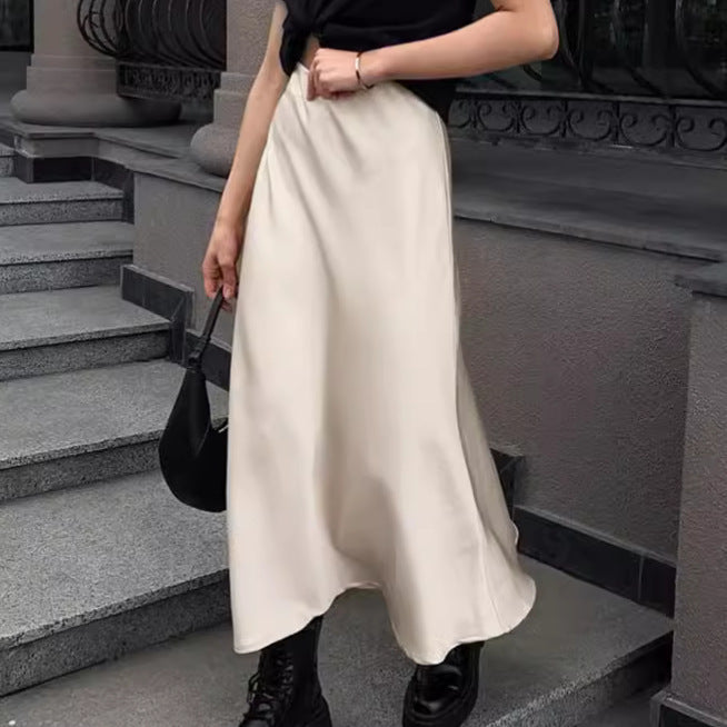 European And American Autumn And Winter New Imitation Acetate Satin High Waist A- Line Skirt Commuting Elegant Long Skirt