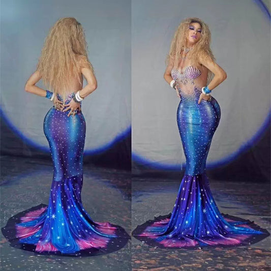 Costume da sirena Piranha blu Cantante donna Hot Drilling