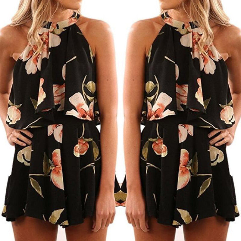 Sleeveless Slim Vest Tops Thin Shorts Beach Two-Piece Set