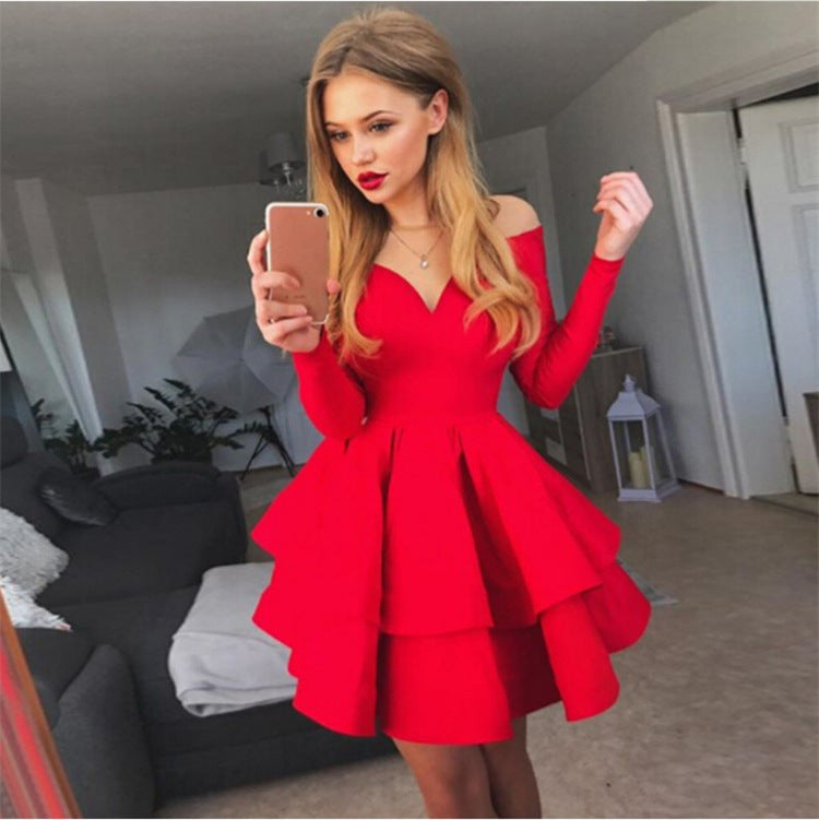 Sexy Elegant Deep V-neck Long Sleeve Dress