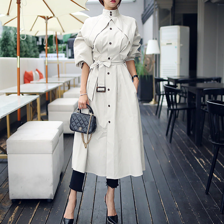 Stand collar fashion waist dress coat