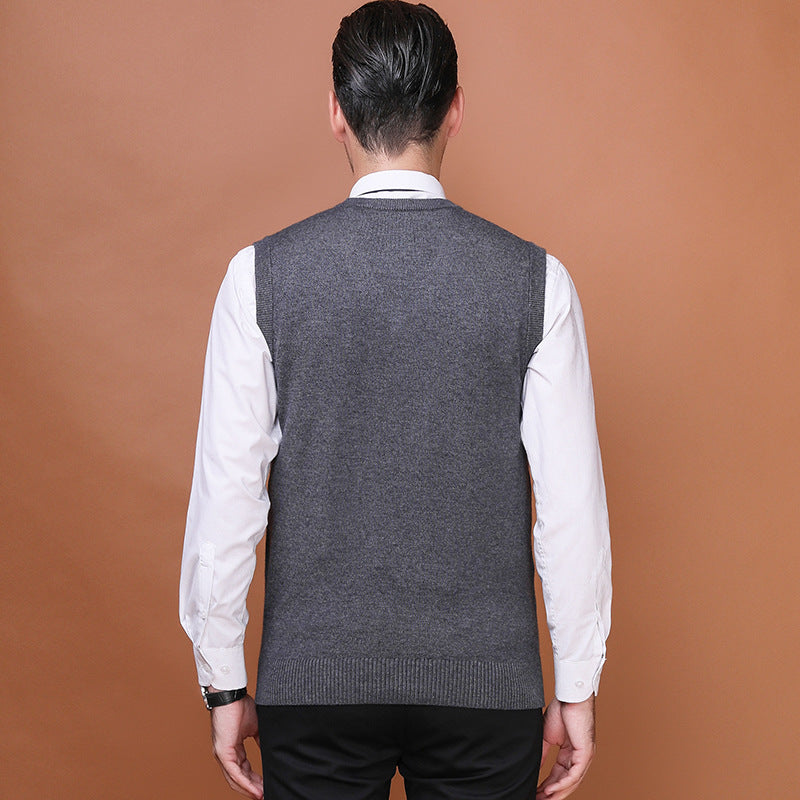 Men's Wool Vest V-Neck Vest Sleeveless Waistcoat