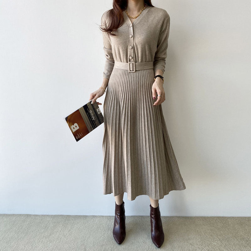 Elegant V-neck Women Thicken Sweater Dress