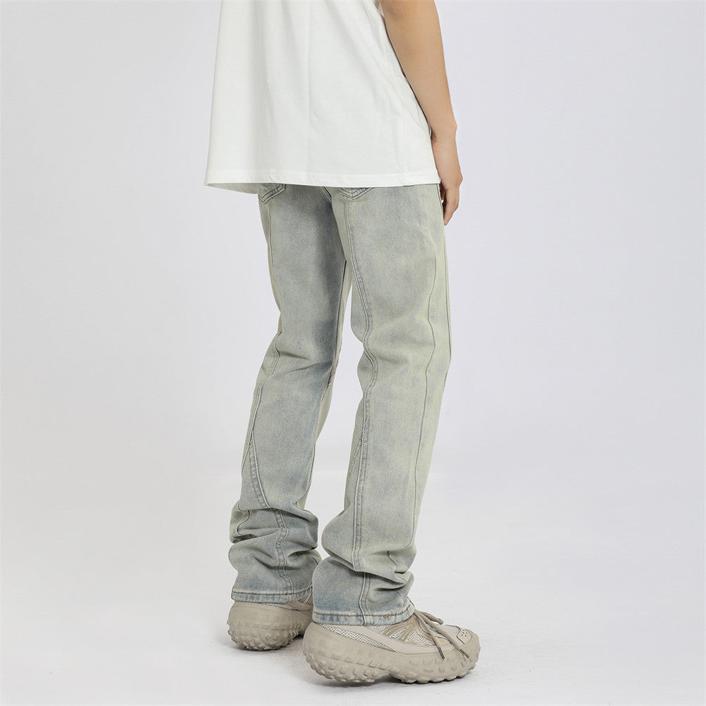 Washed Bright White Straight Jeans For Men