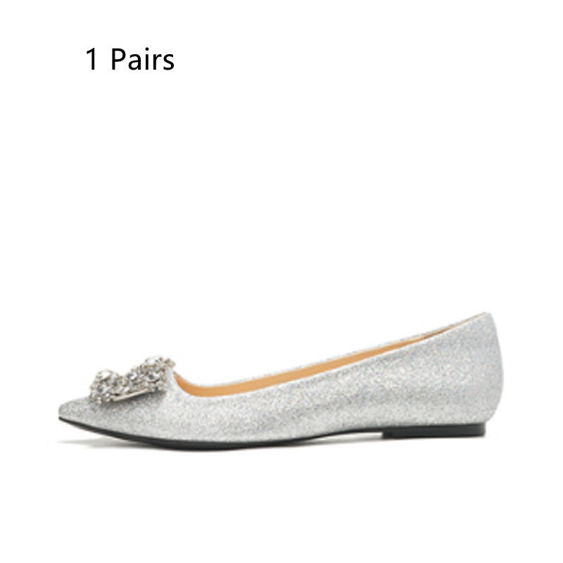 Women's Rhinestone Pearl Pointed Toe Flat Shoes