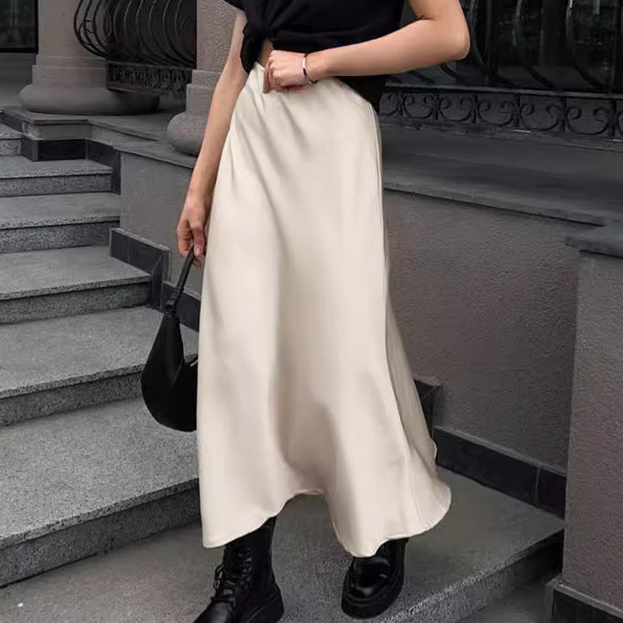 European And American Autumn And Winter New Imitation Acetate Satin High Waist A- Line Skirt Commuting Elegant Long Skirt