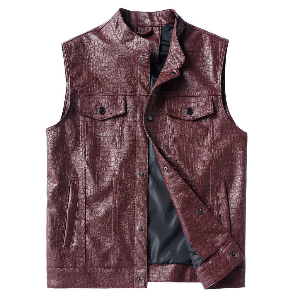 Men's Motorcycle Multi-pocket Pu Casual Vest Sleeveless Jacket