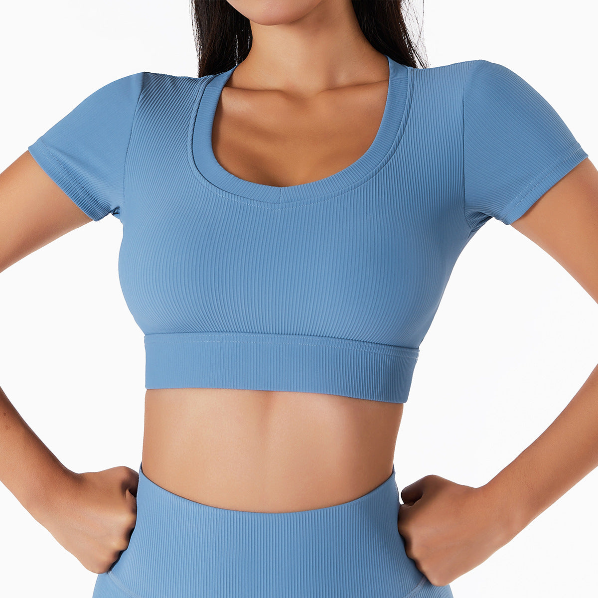 Yoga-Kleidung kurzärmeligte Nabelschnüffler Sport Top Damen Kurztrocknen Nackt Fitness Kurzärärmelte T-Shirt