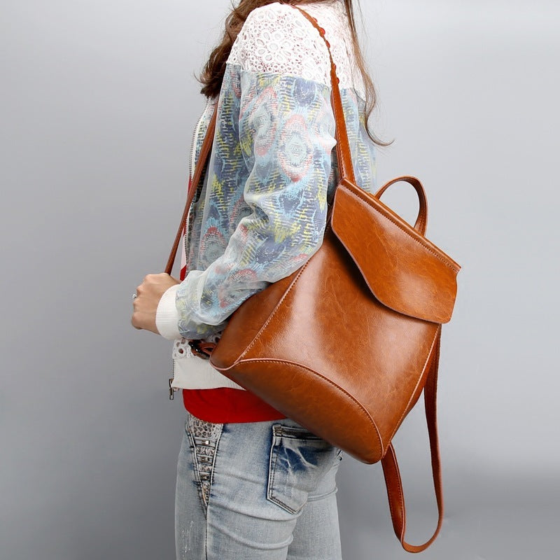 Korean fashion leather shoulder bag lady all-match Leather Backpack simple retro handbags handbags wholesale