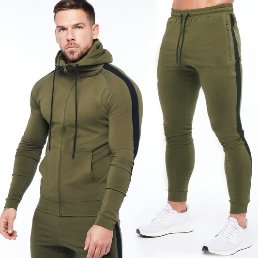 Men's Fashion Simple Zipper Sweatshirt Pants Two-piece Set