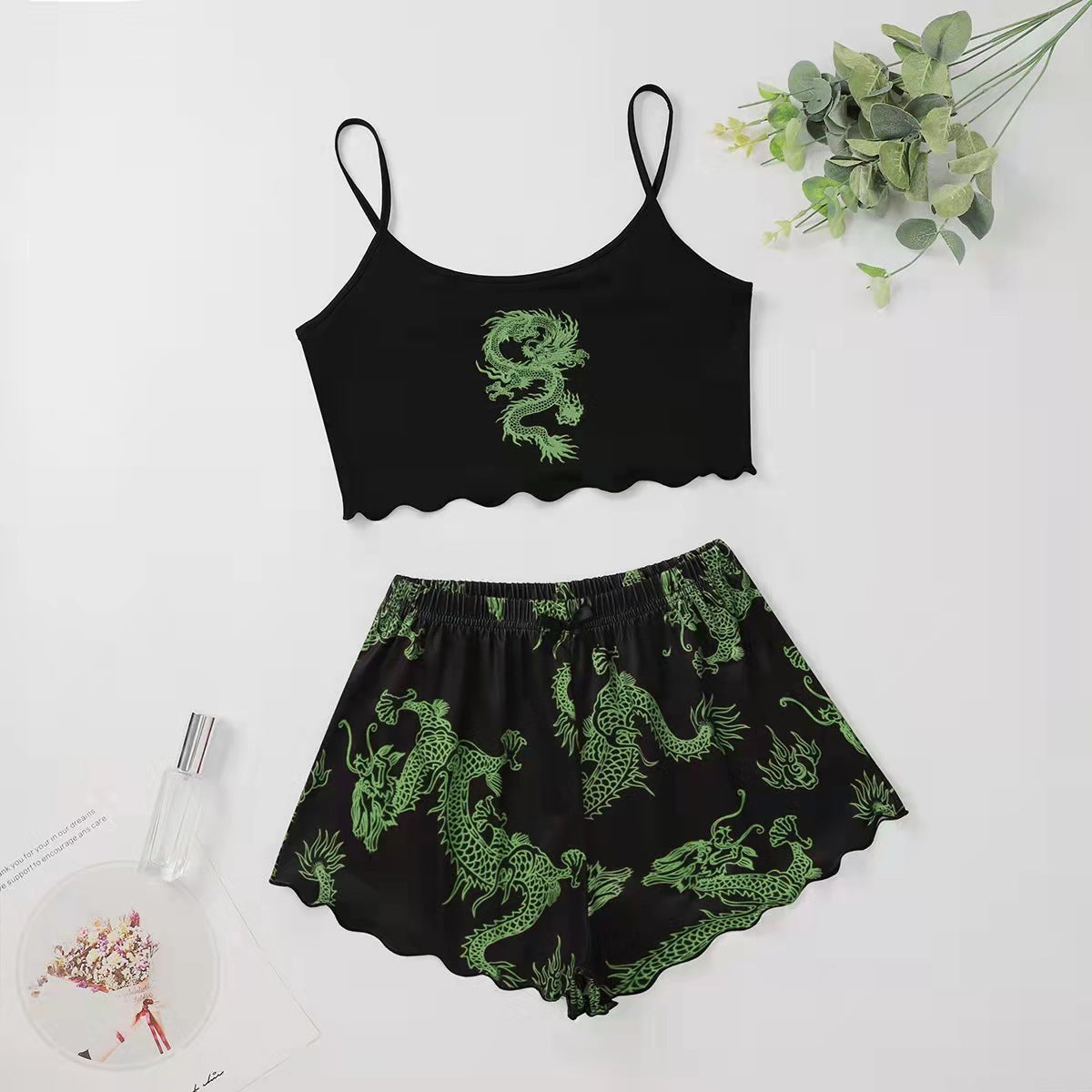 Printed Strap Tube Top Shorts Home Wear Suit