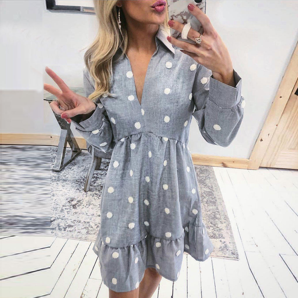 Printed V-neck long sleeve dress