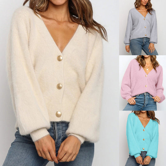 Women's Deep V-neck Back Buttoned Cardigan