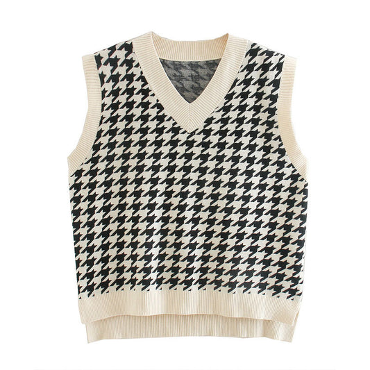 Houndstooth sleeveless vest