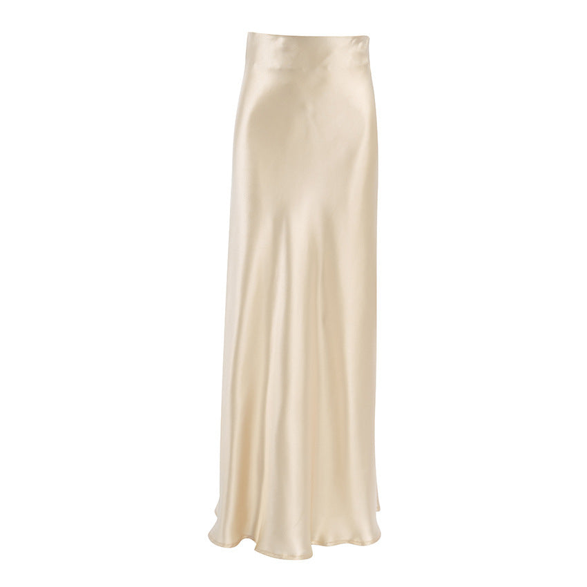 European And American Autumn And Winter New Imitation Acetate Satin High Waist A- Line Skirt Commuting Elegant Long Skirt