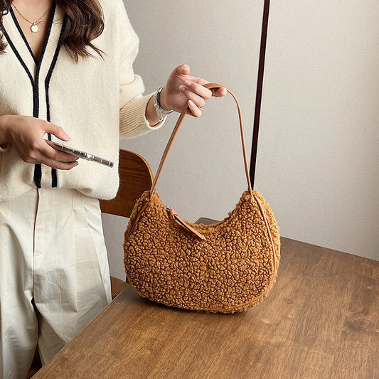 Simple Women's Plush Handheld Shoulder Bag