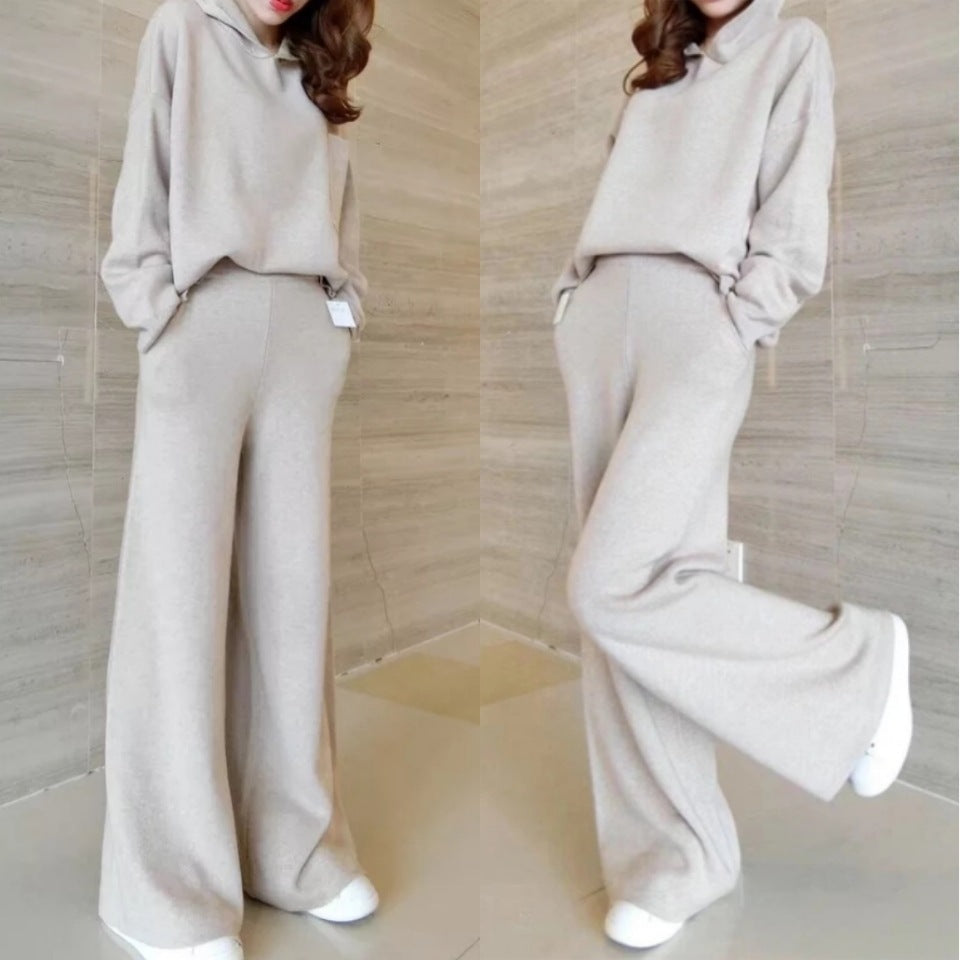 Two-piece Women's Loose-fitting Blouse And Wide-leg Pants