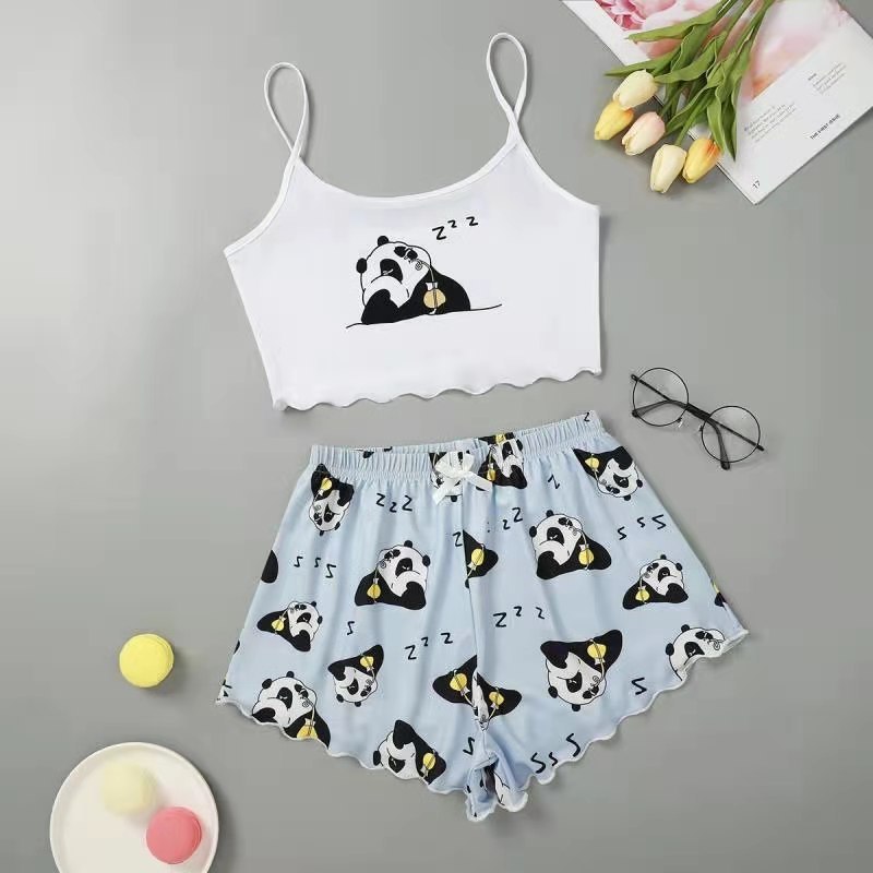 Printed Strap Tube Top Shorts Home Wear Suit