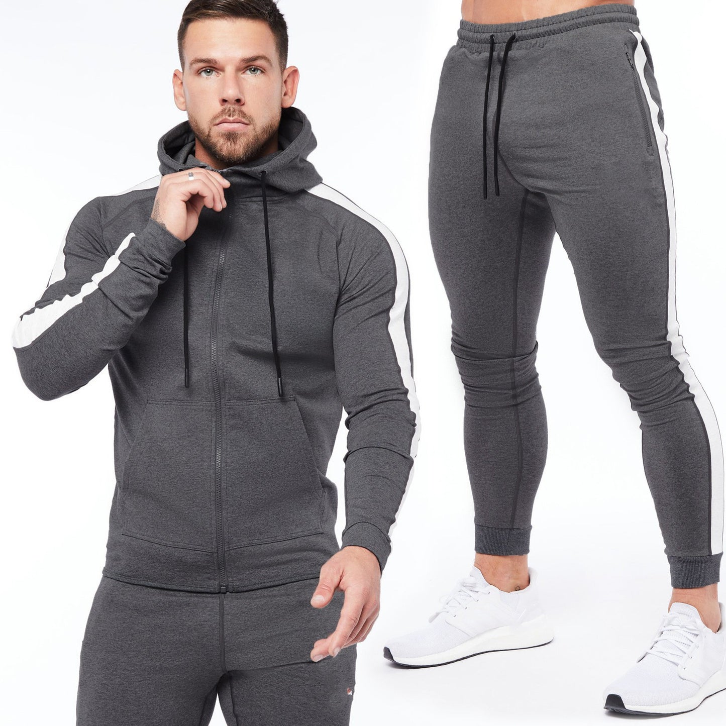 Men's Fashion Simple Zipper Sweatshirt Pants Two-piece Set