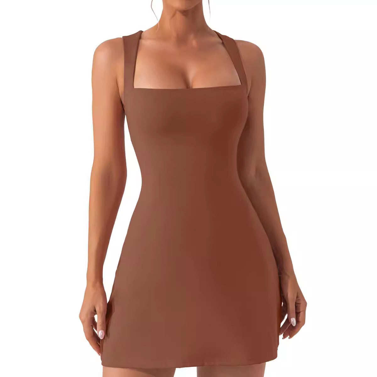 Fashion Solid Color Shoulder Strap Tight Dress