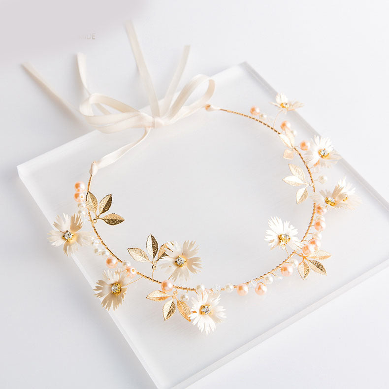 Women Flower Headband With Ribbon Wreath Wedding Party Ladies Girls Garlands Floral Crown Hairband NIN668